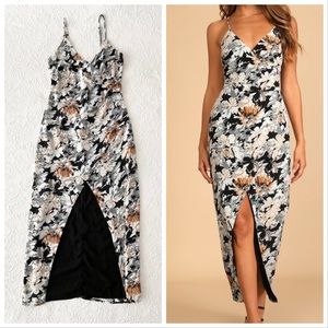 Lulus Fresh Impression Black Floral Print Surplice Maxi Dress Medium